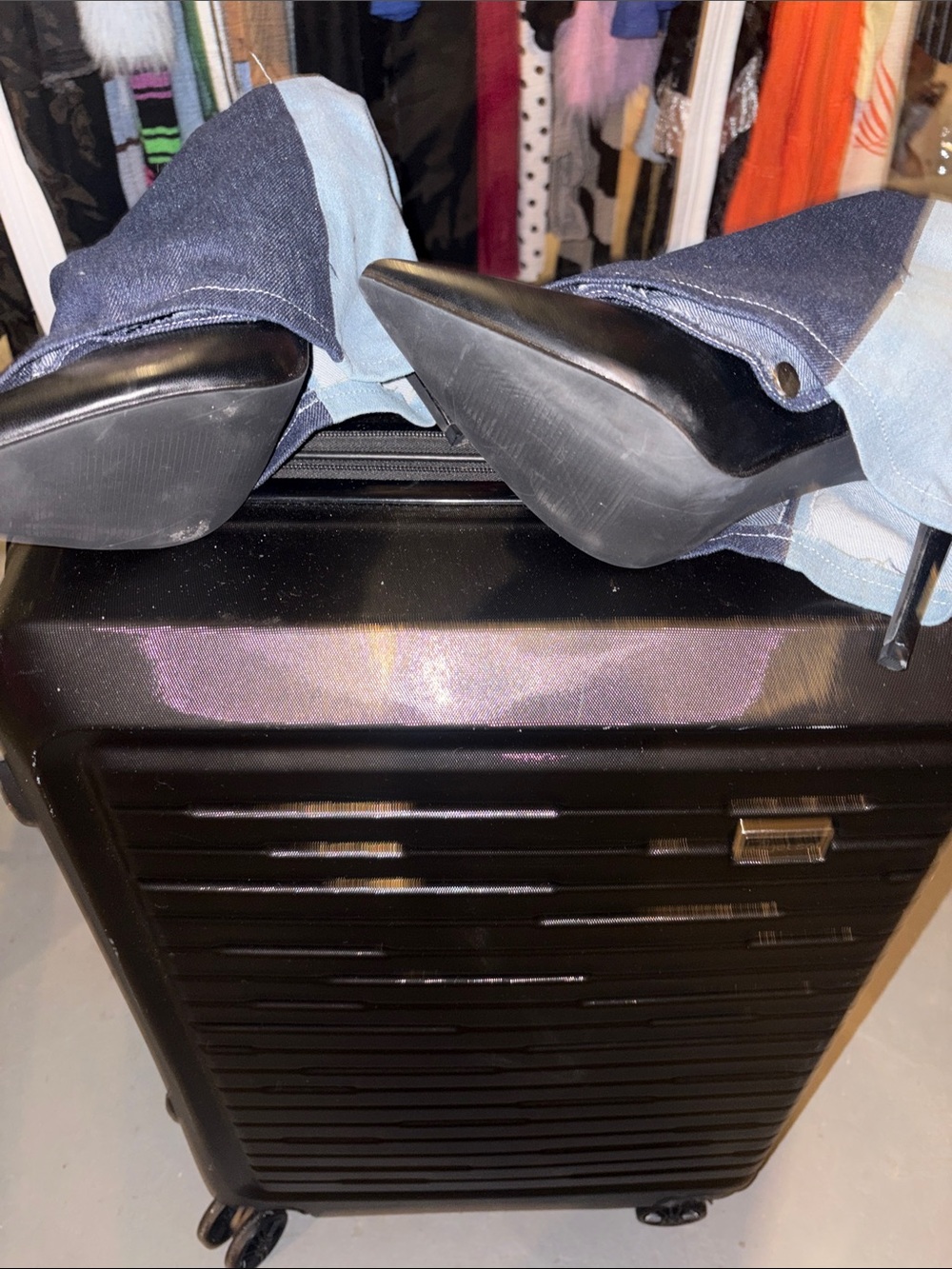 Woman slouch 2 tone dark and light Jean stiletto boots size 8 - Picture 5 of 5